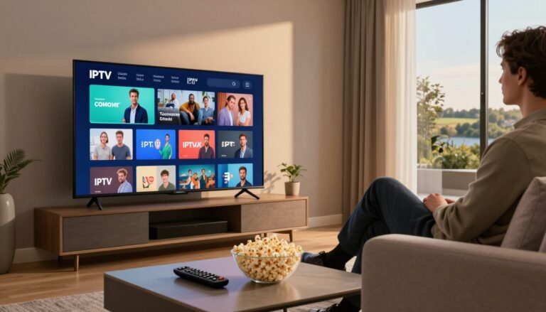British IPTV service on a smart TV with live channels in the UK